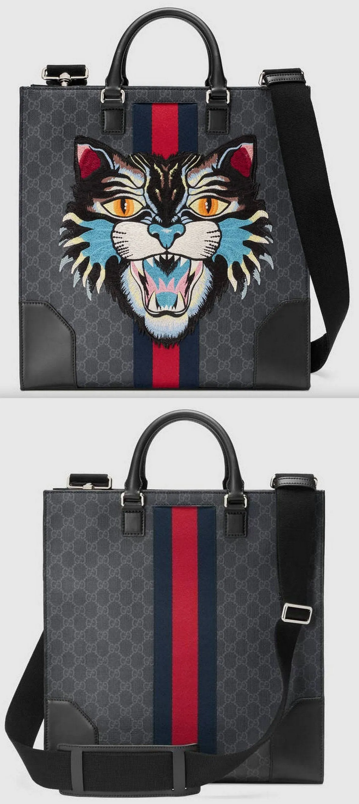 GG Supreme Tote with Embroidered Angry Cat