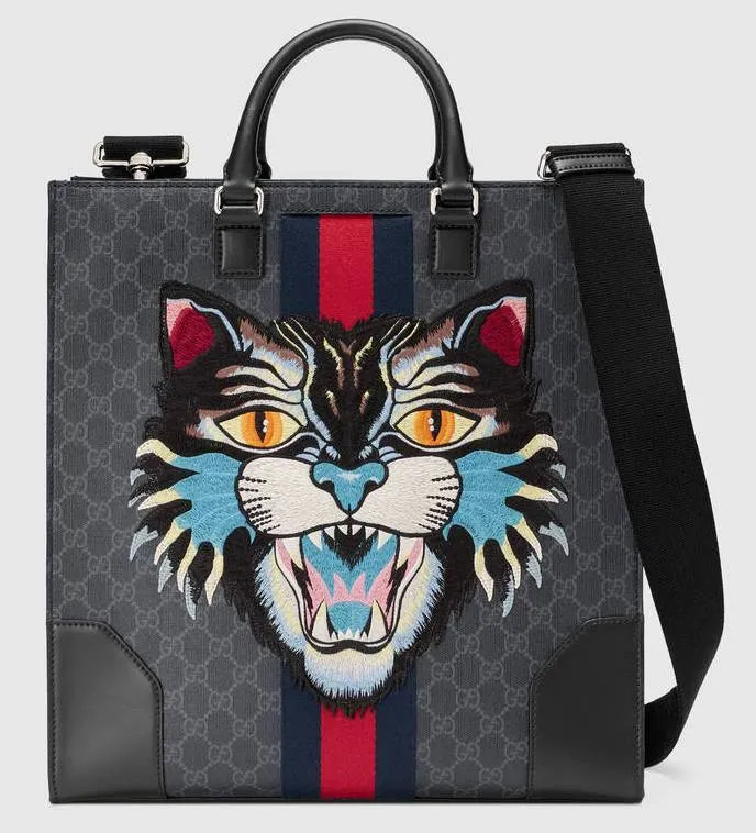 GG Supreme Tote with Embroidered Angry Cat