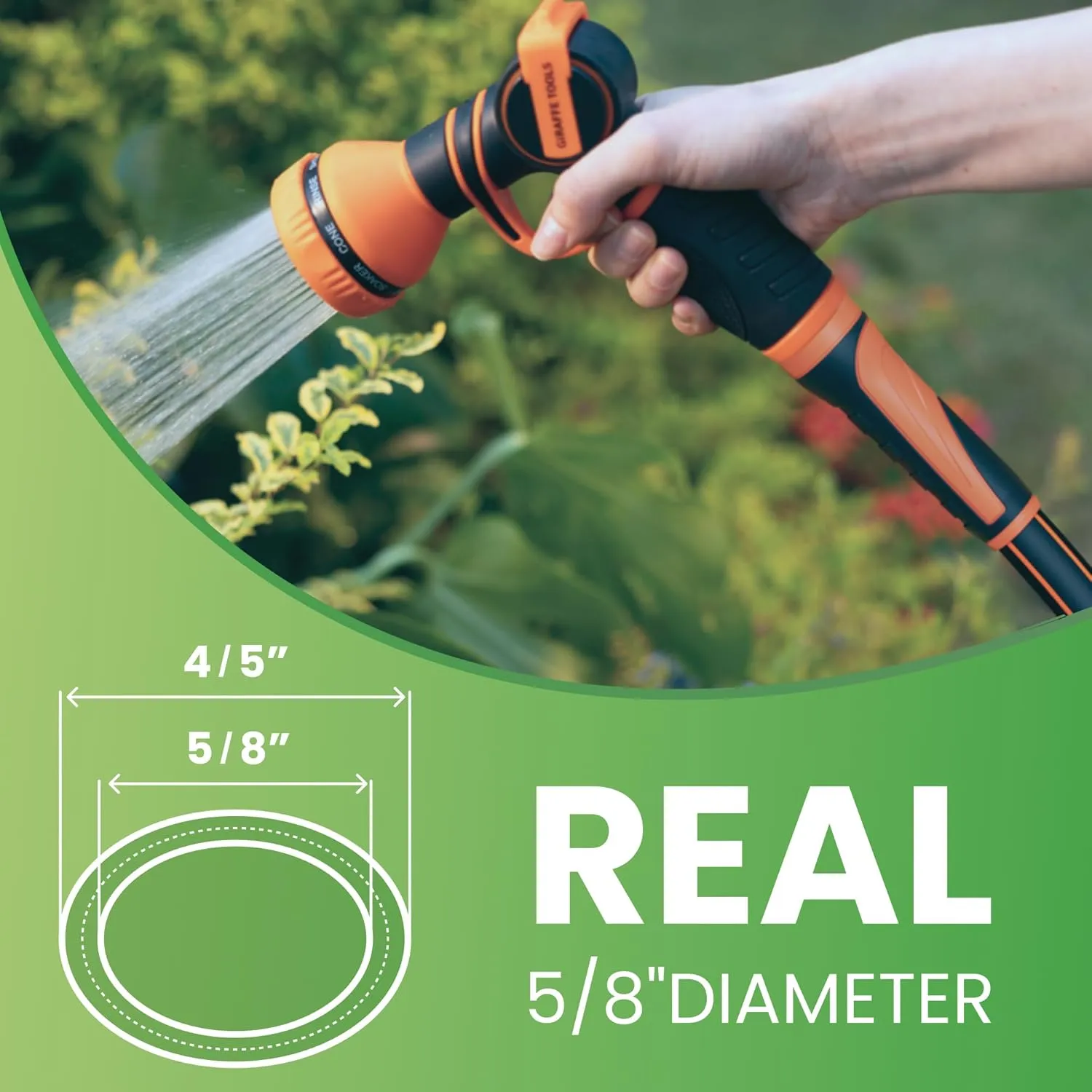 Giraffe Tools Garden Hose 25ft x 5/8", Water Hose Heavy Duty, Flexible, Lightweight Hybrid Hose with Swivel Handle, Male to Female Fittings, Burst 600 PSI
