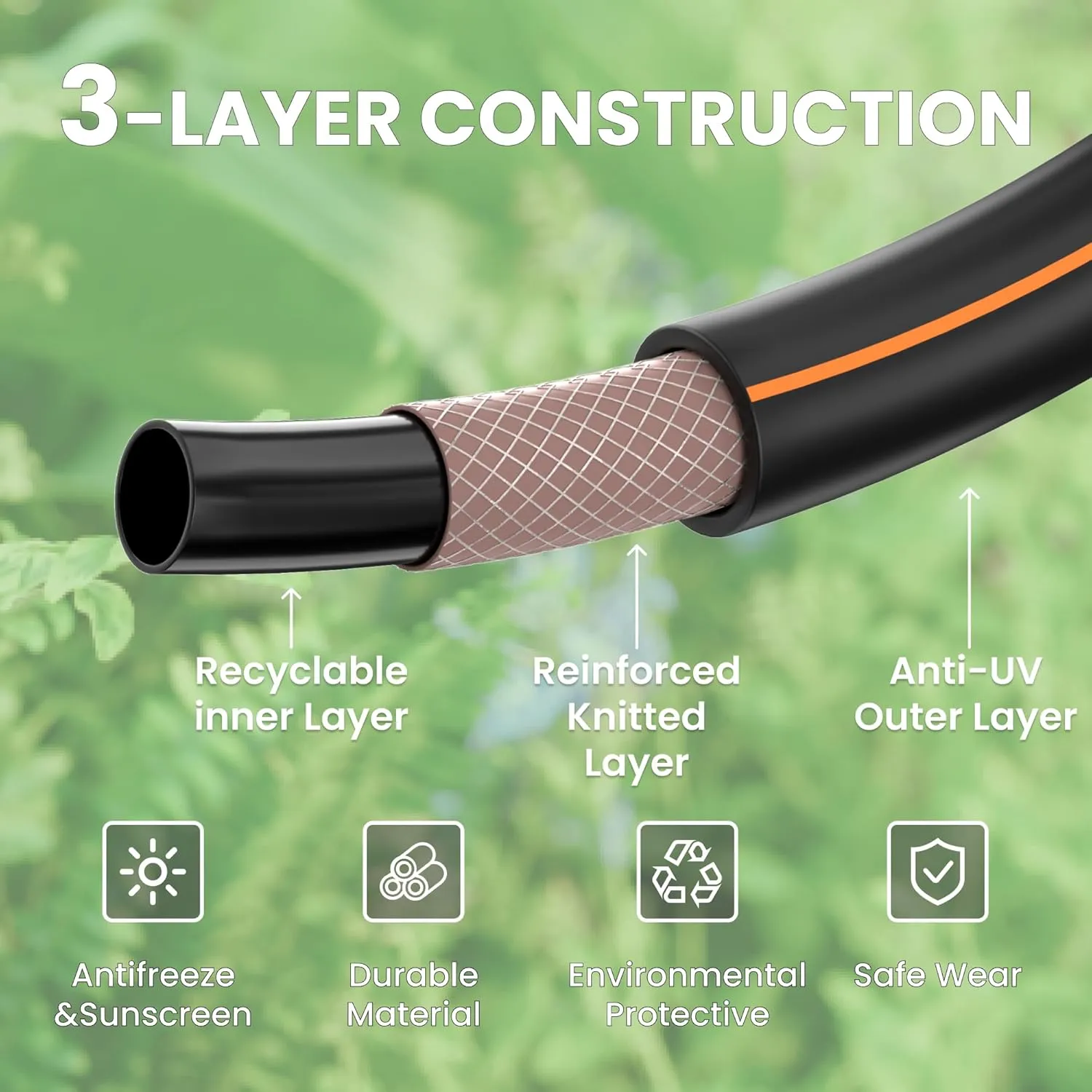 Giraffe Tools Garden Hose 25ft x 5/8", Water Hose Heavy Duty, Flexible, Lightweight Hybrid Hose with Swivel Handle, Male to Female Fittings, Burst 600 PSI
