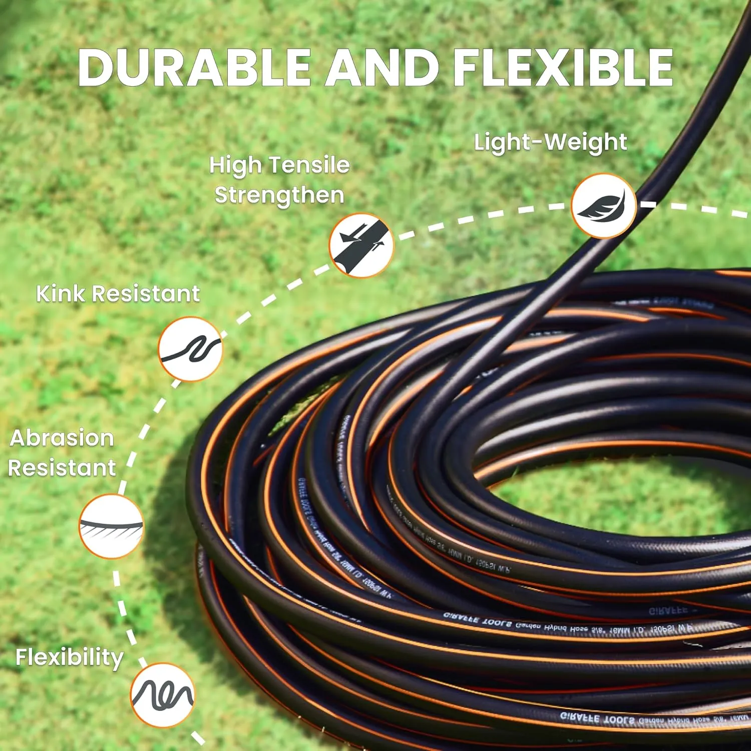 Giraffe Tools Garden Hose 25ft x 5/8", Water Hose Heavy Duty, Flexible, Lightweight Hybrid Hose with Swivel Handle, Male to Female Fittings, Burst 600 PSI