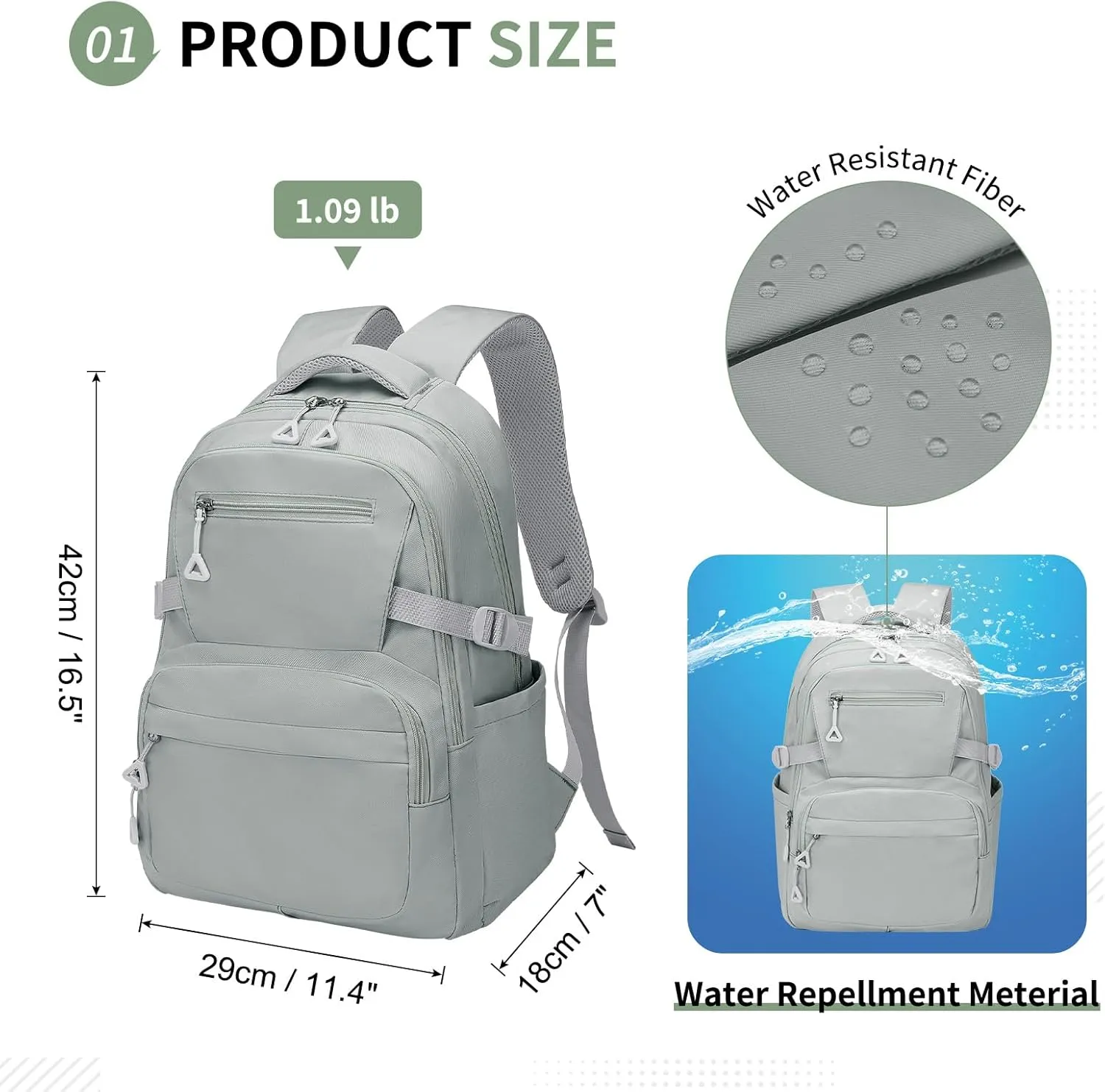 Girls Backpack, Lightweight Aesthetic Bookbag with Anti-Theft Pocket, Fit 15.6 Inch Laptop Backpack for College and Daily Use (Gray)