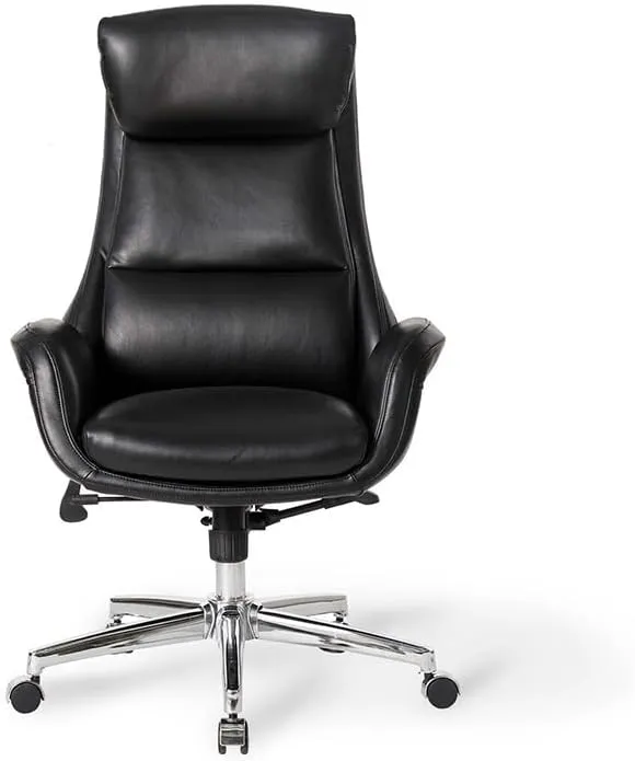 Glitzhome Mid-Century Modern Air Leatherette Adjustable Swivel High Back Office Chair, Black