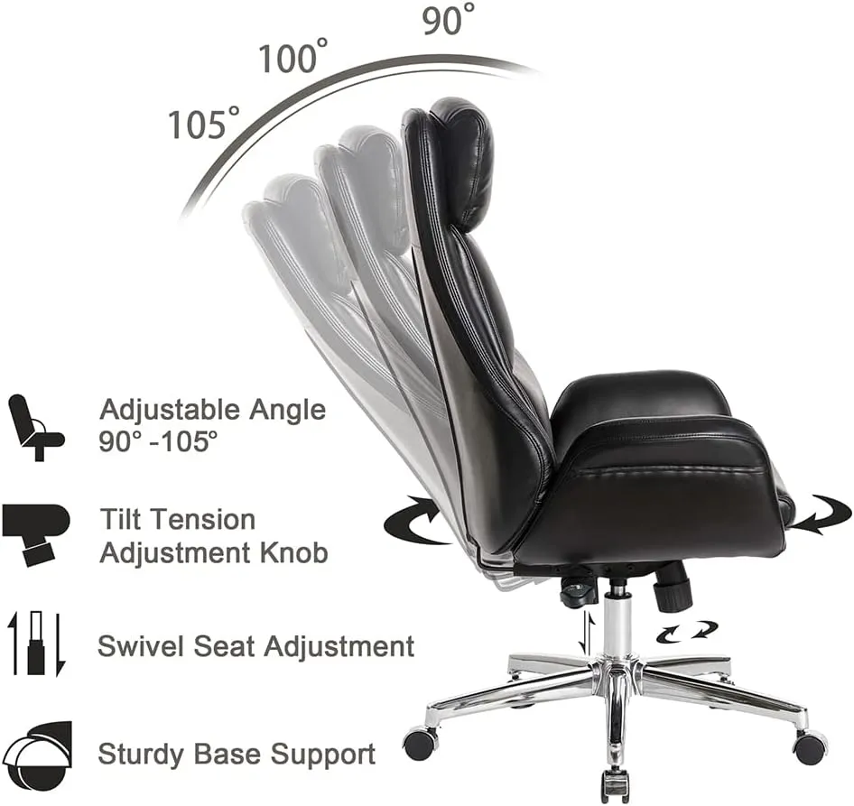 Glitzhome Mid-Century Modern Air Leatherette Adjustable Swivel High Back Office Chair, Black