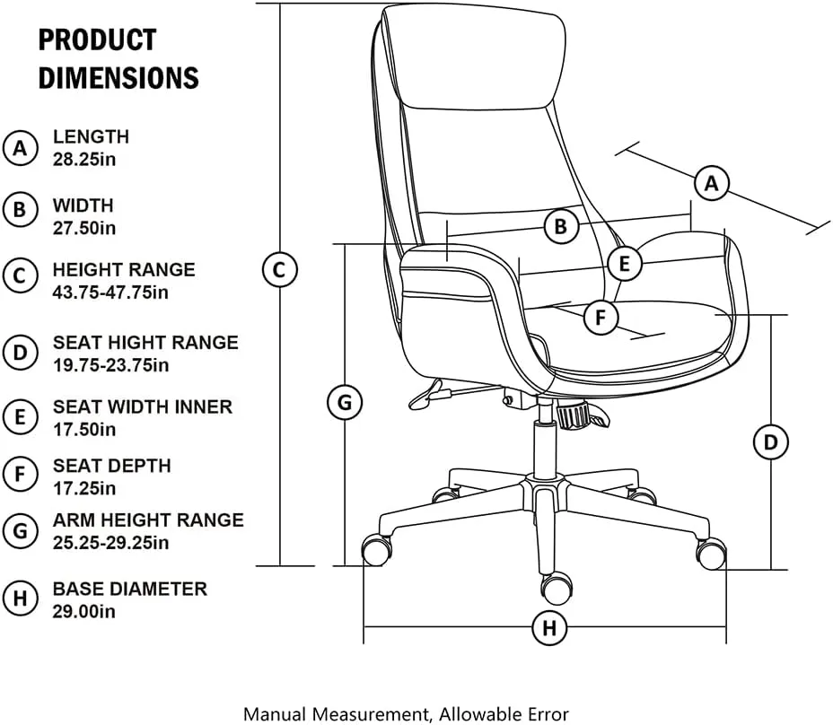 Glitzhome Mid-Century Modern Air Leatherette Adjustable Swivel High Back Office Chair, Black
