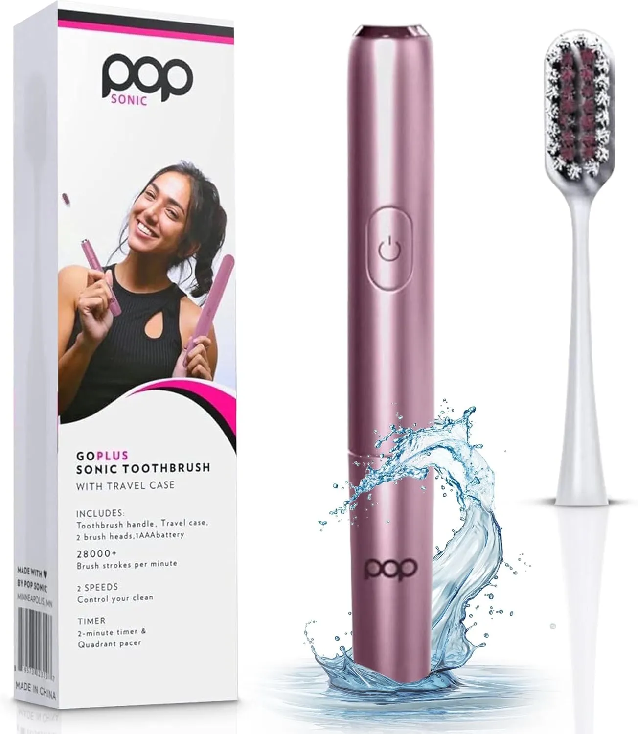 Go Plus Sonic Toothbrushes for Adults w/Electric Toothbrush Case - Electric Toothbrush for Adults & Kids - Sonic Toothbrush w/ 2 Speeds - 18000-24000 Vibrations Per Minute (Rosy Pink)