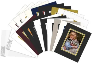 Golden State Art, Pack of 25 Complete Set, Mix Colors 8x10 Double Mat for 5x7 Photo Pictures with White Core Bevel Cut Mattes. Includes 25 Acid Free Double Mats & 25 Backing Board & 25 Clear Bags