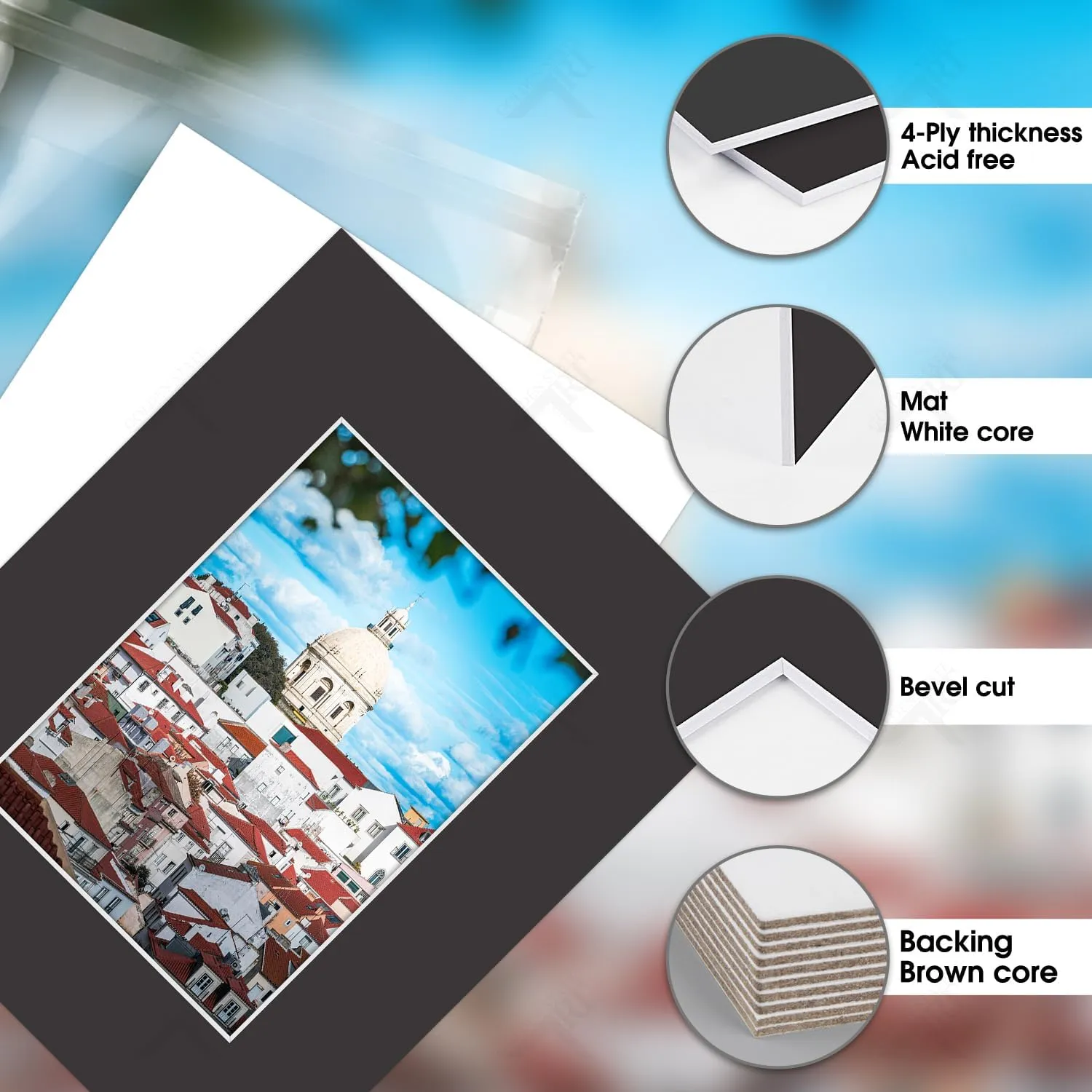 Golden State Art, Pack of 50 8x10 Black Picture Mat Mattes with White Core Bevel Cut for 5x7 Photo   Backing   Bags