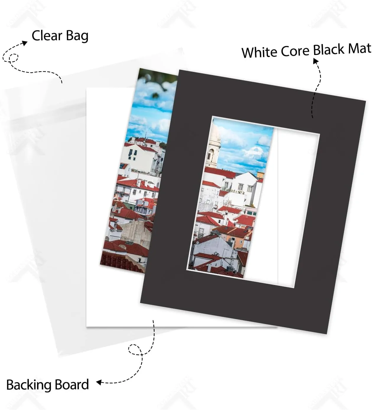 Golden State Art, Pack of 50 8x10 Black Picture Mat Mattes with White Core Bevel Cut for 5x7 Photo   Backing   Bags