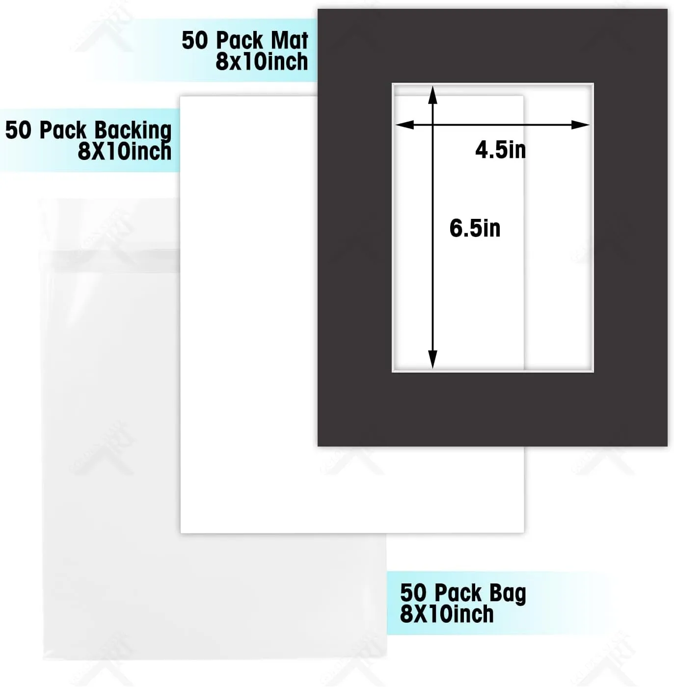 Golden State Art, Pack of 50 8x10 Black Picture Mat Mattes with White Core Bevel Cut for 5x7 Photo   Backing   Bags