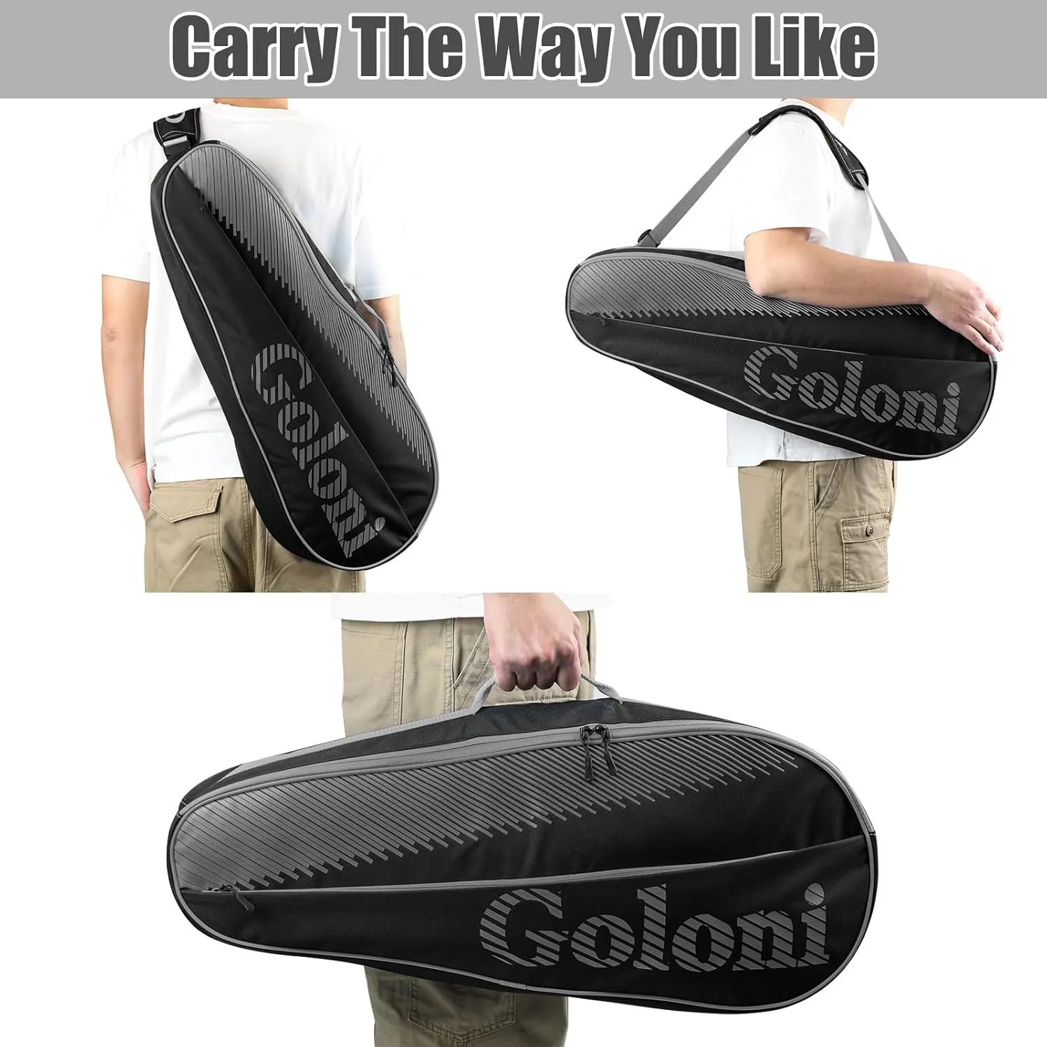 Goloni | 3 Racquet Tennis Bag, for Professional or Beginner Tennis Players, Rackets Cover Bag with Protective Pad & Lightweight | Unisex Design for Men, Women, Youth and Adults