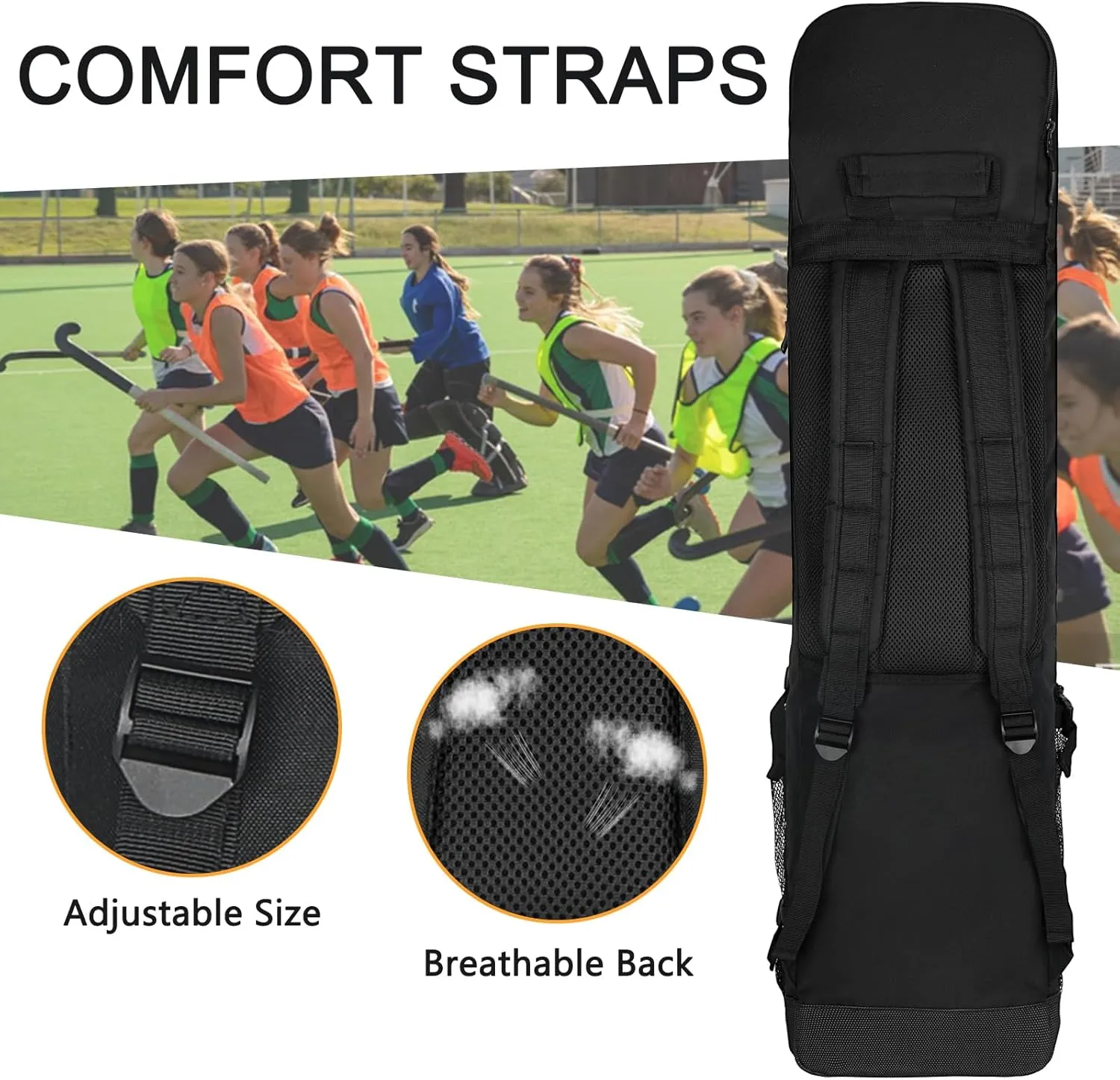 Goloni 4 Sticks Field Hockey Bag with Shoulder Straps,Field Hockey Stick Backpack with Shoe Compartment