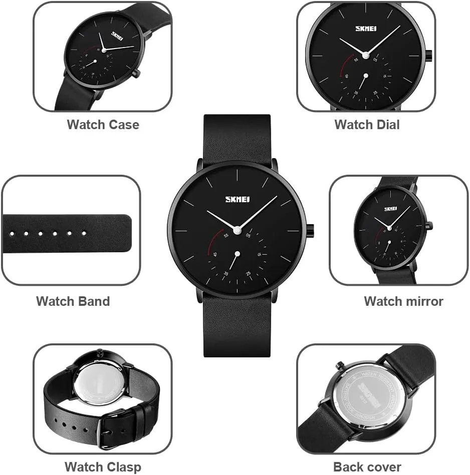 Gosasa Mens Quartz Watches Minimalist Ultra Thin Waterproof Fashion Business Wrist Watch for Men Casual Luxury Analog Watch with Leather Band