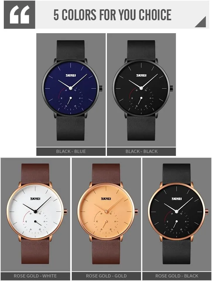 Gosasa Mens Quartz Watches Minimalist Ultra Thin Waterproof Fashion Business Wrist Watch for Men Casual Luxury Analog Watch with Leather Band