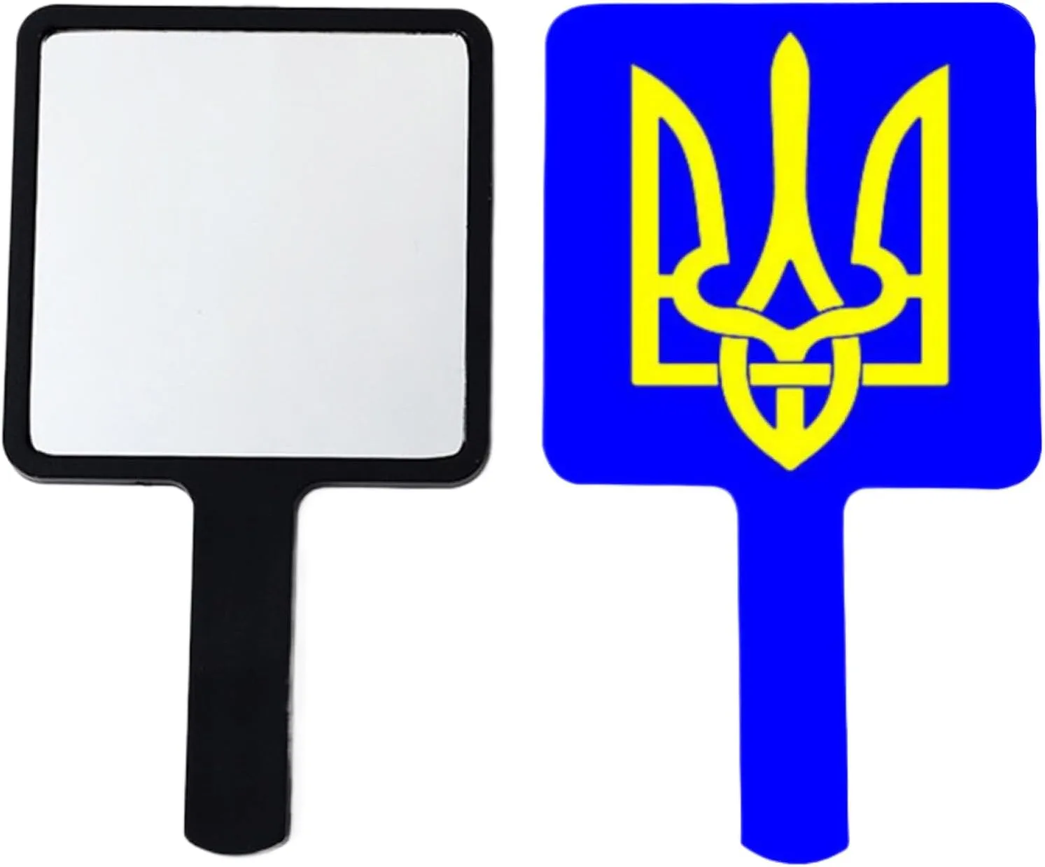 GOYMFKM Handheld Travel Mirror with Handle, Ukraine Flag Handheld Mirror, Square Cosmetic Salon Makeup Hand Mirror for Professional Barbers Hairdressers Black 9×16Cm