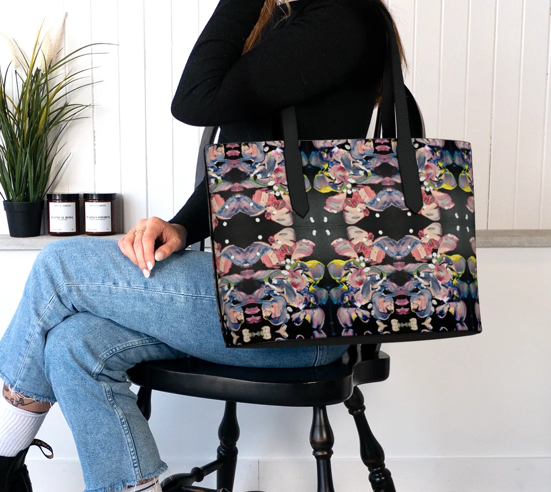 “Grace in Orchid Petals” Vegan Tote #2 (Black, Pink)