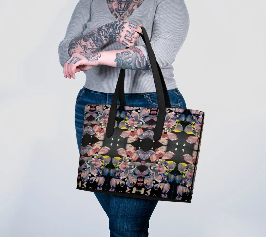 “Grace in Orchid Petals” Vegan Tote #2 (Black, Pink)