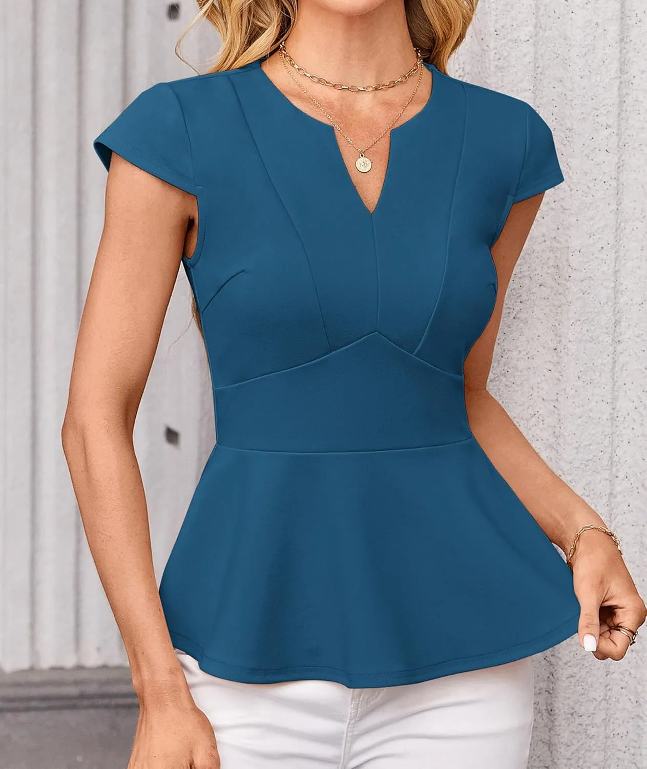 GRACE KARIN Women Dressy Peplum Tops 2025 Summer V Neck Cap Sleeves Fitted Casual Business Work Blouse