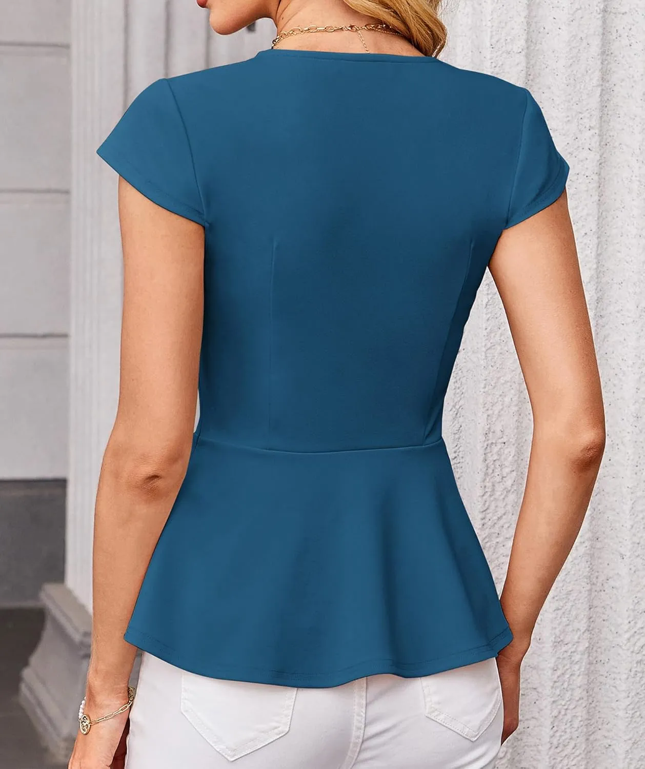 GRACE KARIN Women Dressy Peplum Tops 2025 Summer V Neck Cap Sleeves Fitted Casual Business Work Blouse
