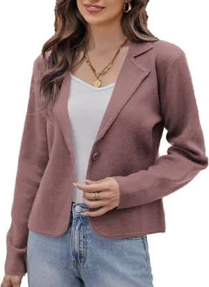 GRACE KARIN Women Sweater Blazer Casual Work Croppped Cardigan Lightweight Button Front Short Knit Blazer Jacket S-XXL