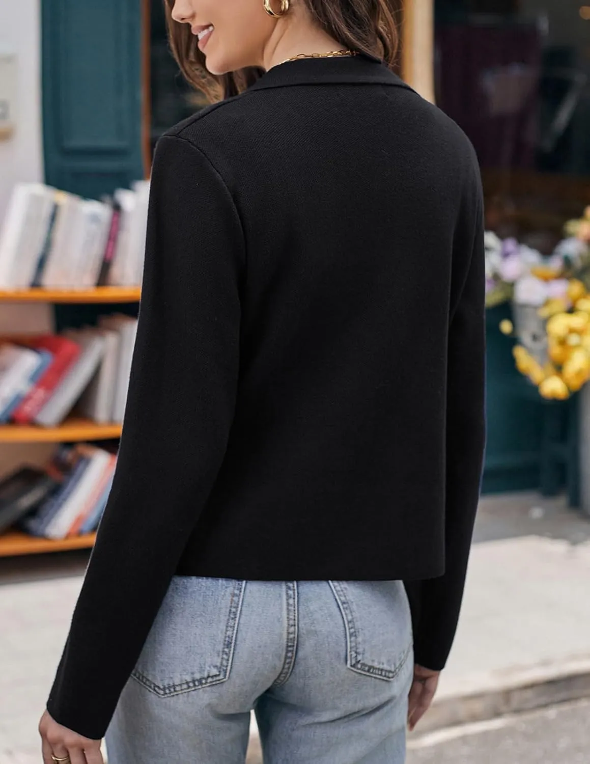 GRACE KARIN Women Sweater Blazer Casual Work Croppped Cardigan Lightweight Button Front Short Knit Blazer Jacket S-XXL