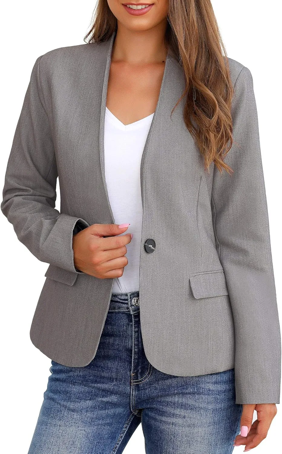 GRAPENT Women's Business Casual Pockets Work Office Blazer Back Slit Jacket Suit