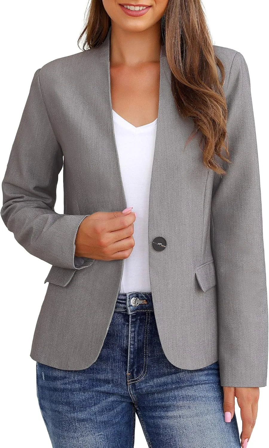 GRAPENT Women's Business Casual Pockets Work Office Blazer Back Slit Jacket Suit