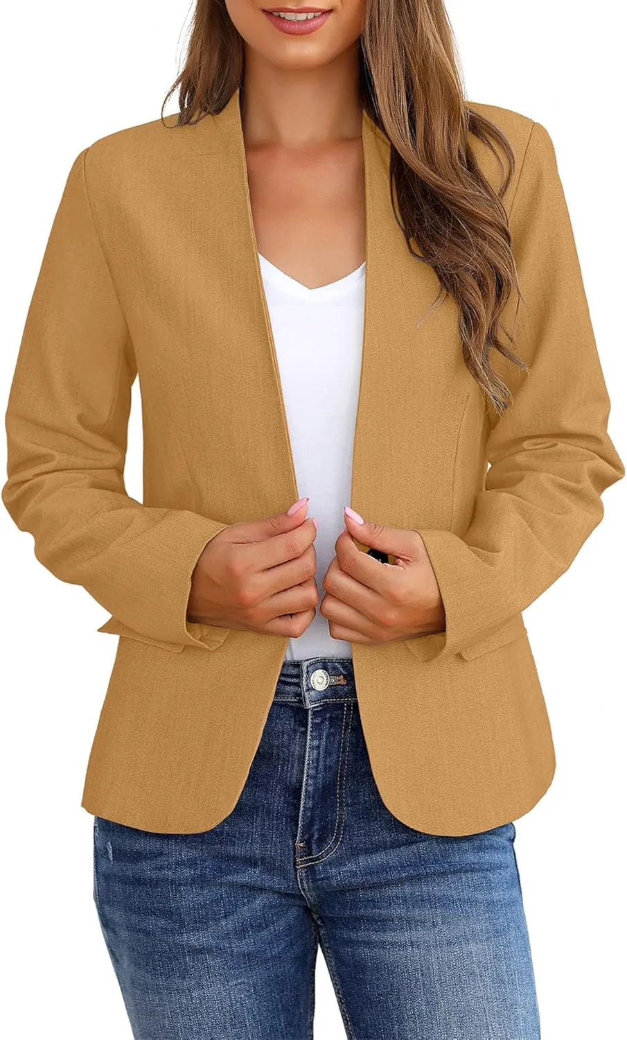 GRAPENT Women's Business Casual Pockets Work Office Blazer Back Slit Jacket Suit