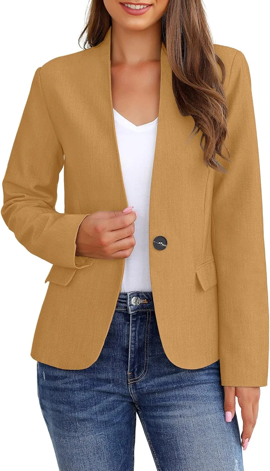 GRAPENT Women's Business Casual Pockets Work Office Blazer Back Slit Jacket Suit