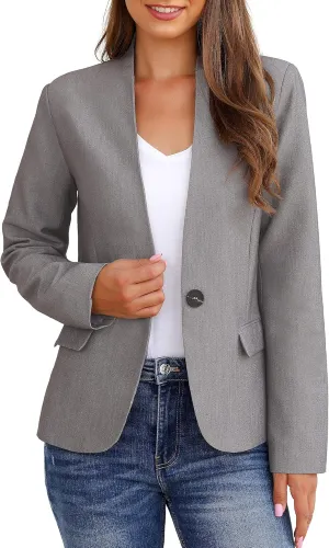 GRAPENT Women's Business Casual Pockets Work Office Blazer Back Slit Jacket Suit