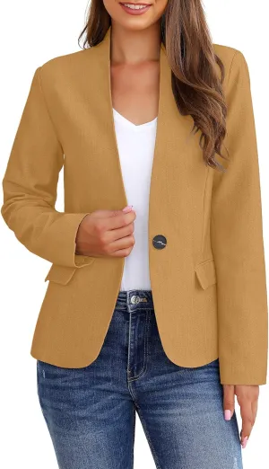 GRAPENT Women's Business Casual Pockets Work Office Blazer Back Slit Jacket Suit