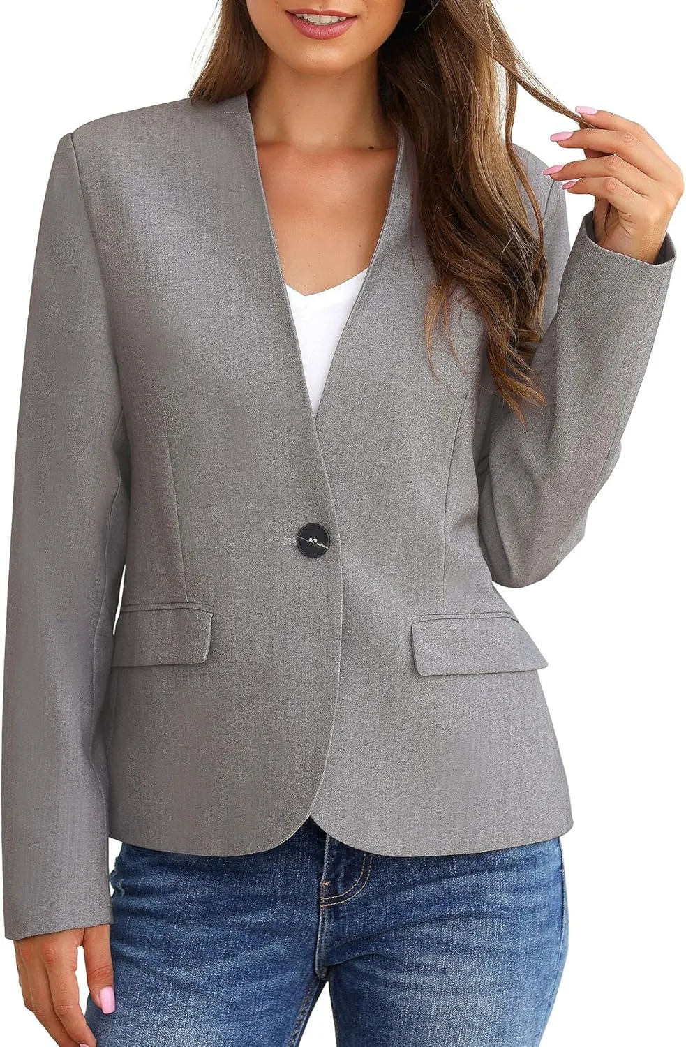GRAPENT Women's Business Casual Pockets Work Office Blazer Back Slit Jacket Suit