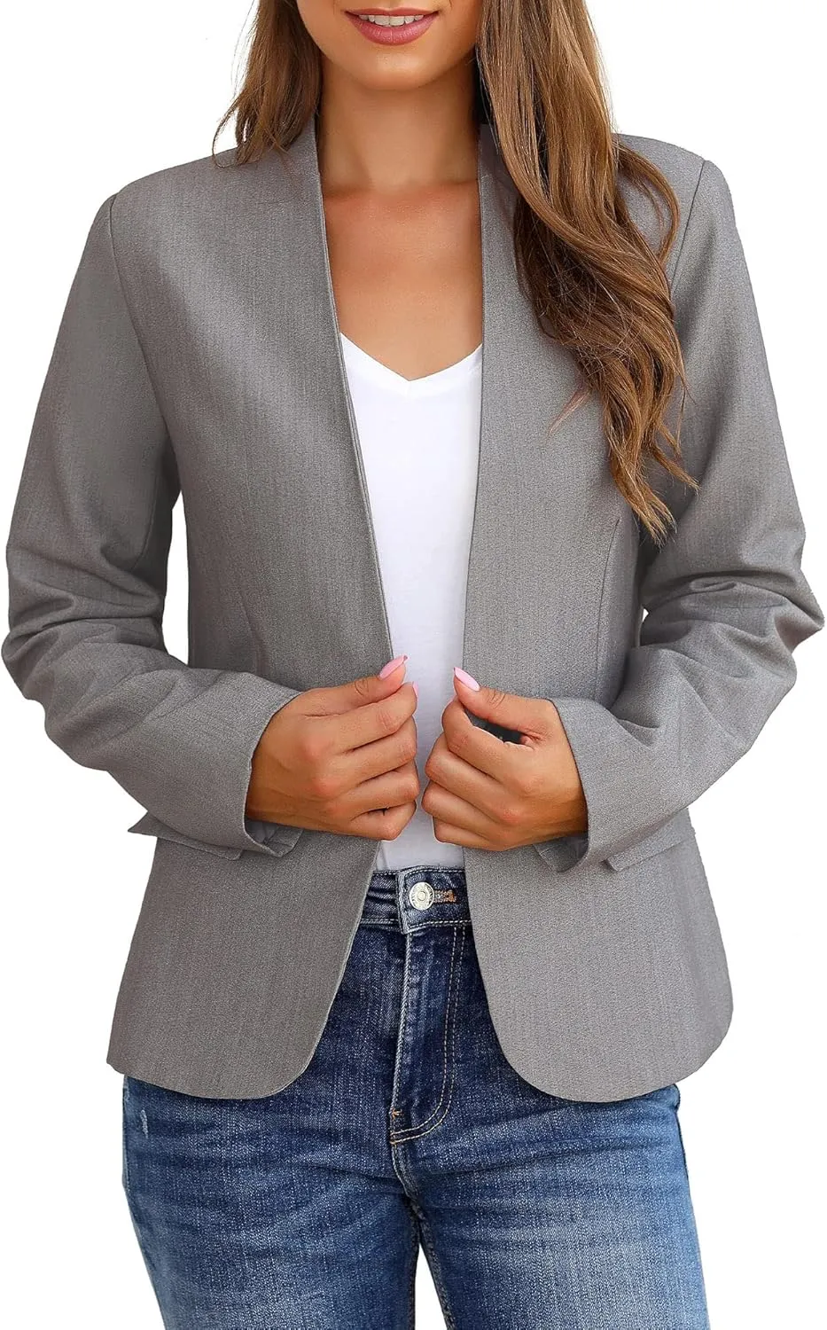 GRAPENT Women's Business Casual Pockets Work Office Blazer Back Slit Jacket Suit