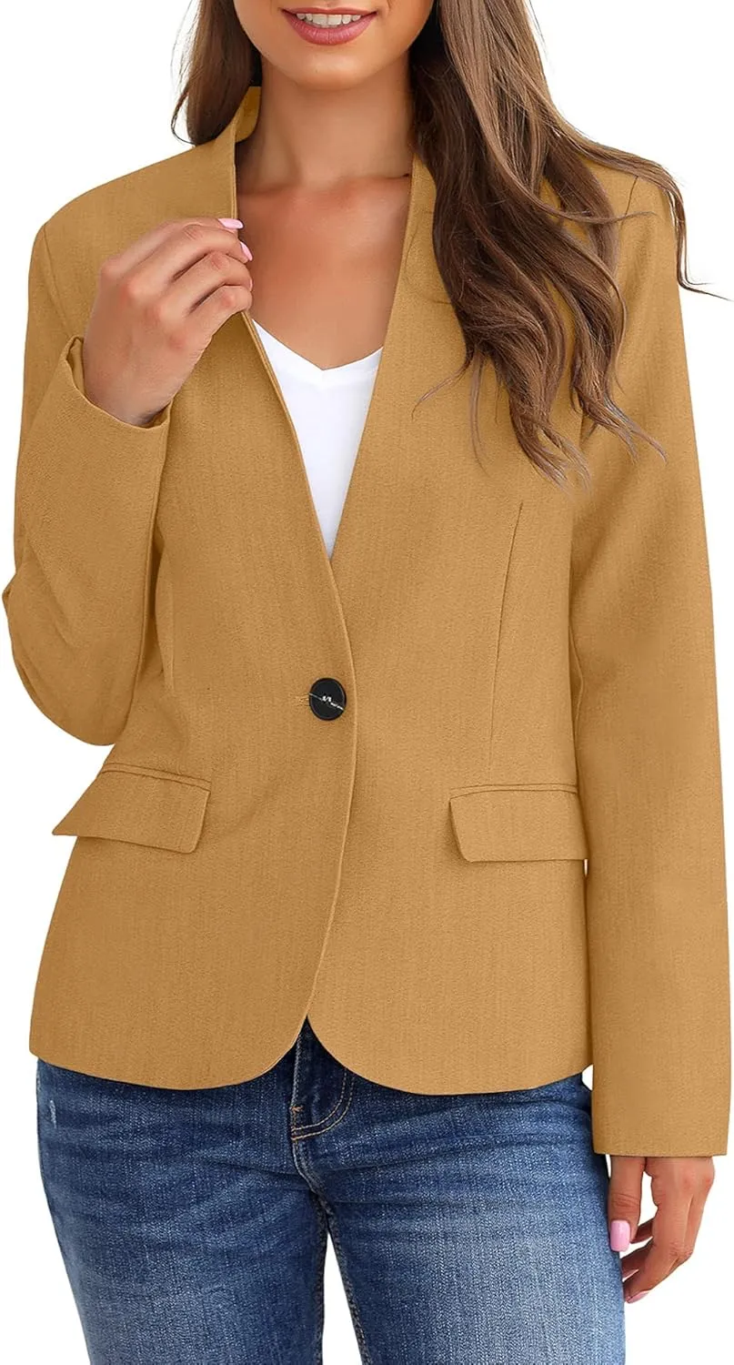 GRAPENT Women's Business Casual Pockets Work Office Blazer Back Slit Jacket Suit