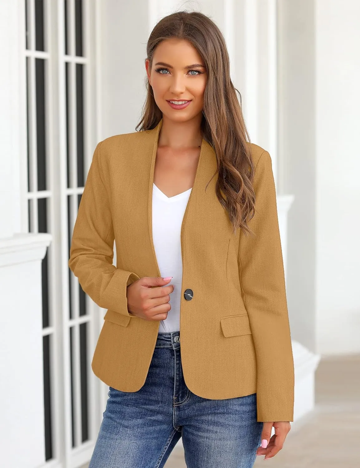 GRAPENT Women's Business Casual Pockets Work Office Blazer Back Slit Jacket Suit