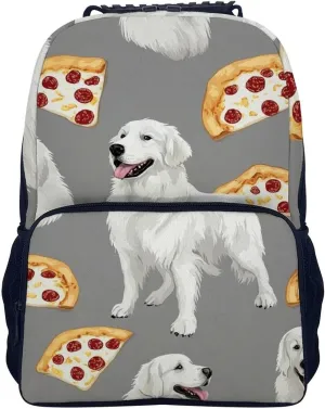Great Pyrenees Pizza Daypack Polyester Anti-Theft Multipurpose Bookbag Big Capacity Gym Outdoor Hiking Backpack With Adjustable Shoulder Straps