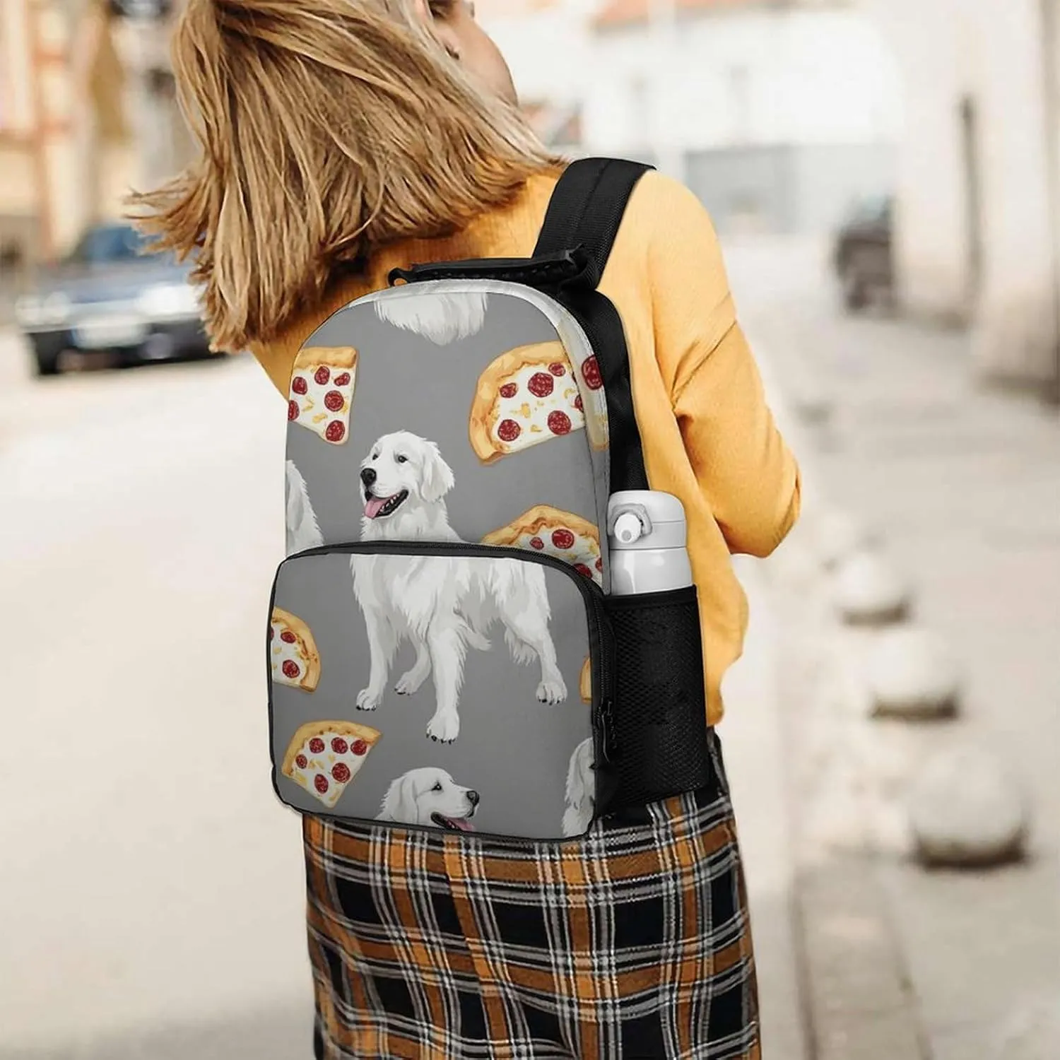 Great Pyrenees Pizza Daypack Polyester Anti-Theft Multipurpose Bookbag Big Capacity Gym Outdoor Hiking Backpack With Adjustable Shoulder Straps