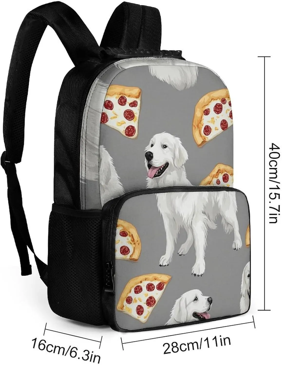 Great Pyrenees Pizza Daypack Polyester Anti-Theft Multipurpose Bookbag Big Capacity Gym Outdoor Hiking Backpack With Adjustable Shoulder Straps