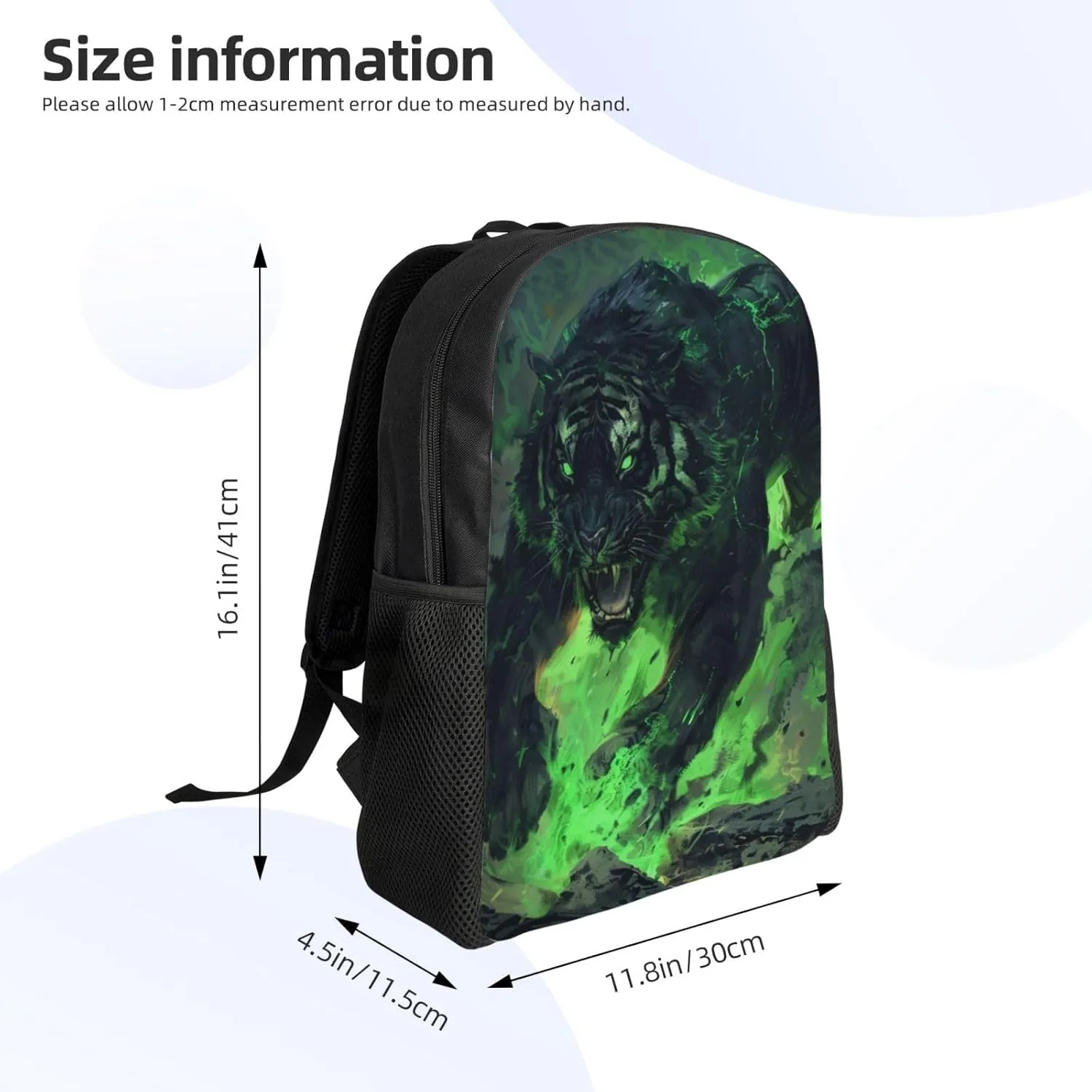Green Flame Tiger Backpack Waterproof Anti Theft Durable Light Laptop Bag Backpacks For Women Men Travel Gym Backpack
