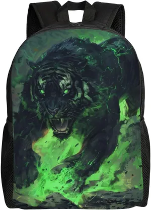 Green Flame Tiger Backpack Waterproof Anti Theft Durable Light Laptop Bag Backpacks For Women Men Travel Gym Backpack