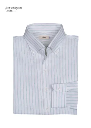 Green Stripes Linen One Piece Collar Men Shirt