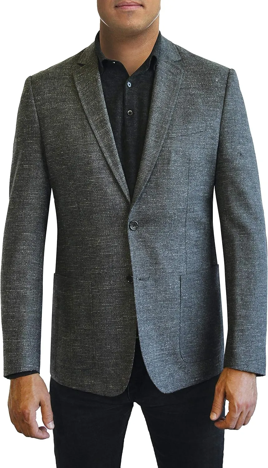 Grey Solid Texture Two Button Jacket