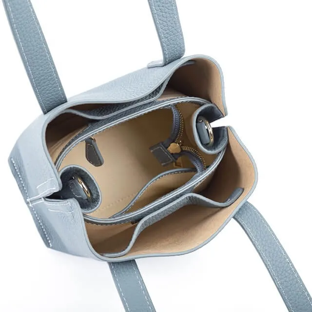Grey Top Grain Cow Leather Mini Tote Bag | Shoulder Bag | Bucket Bag | Crossbody Bag  | Hobo Bag