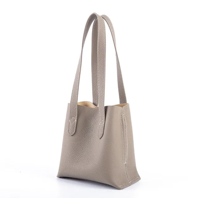 Grey Top Grain Cow Leather Mini Tote Bag | Shoulder Bag | Bucket Bag | Crossbody Bag  | Hobo Bag