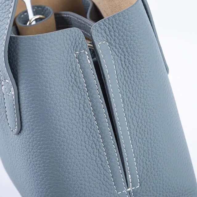 Grey Top Grain Cow Leather Mini Tote Bag | Shoulder Bag | Bucket Bag | Crossbody Bag  | Hobo Bag