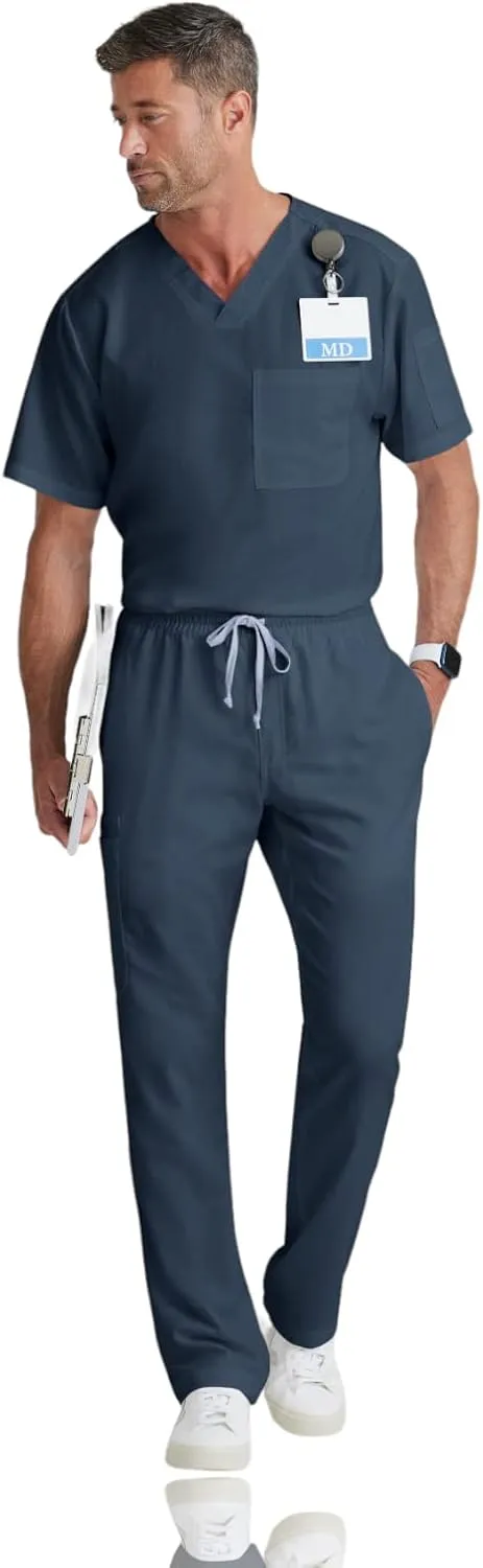 Grey's Anatomy Men's GRT091 Evan Top 2 Pocket V-Neck Scrub Top