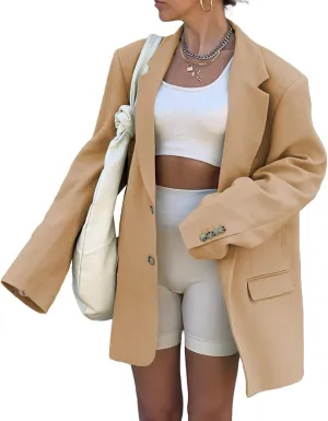 Grlasen Women Casual Elegant Long Sleeve Oversized Lapel Blazers Open Front Solid Work Office Jacket Blazer