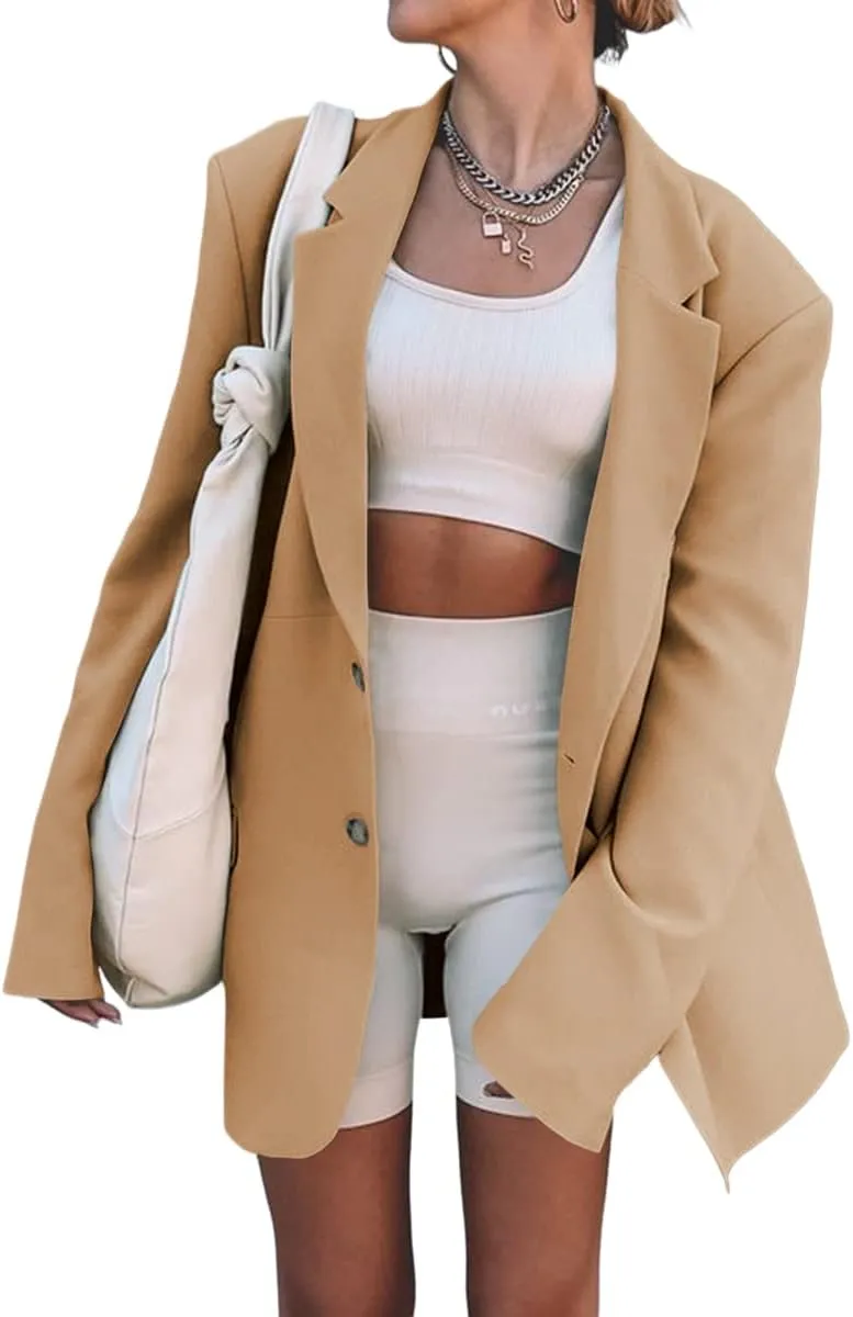 Grlasen Women Casual Elegant Long Sleeve Oversized Lapel Blazers Open Front Solid Work Office Jacket Blazer