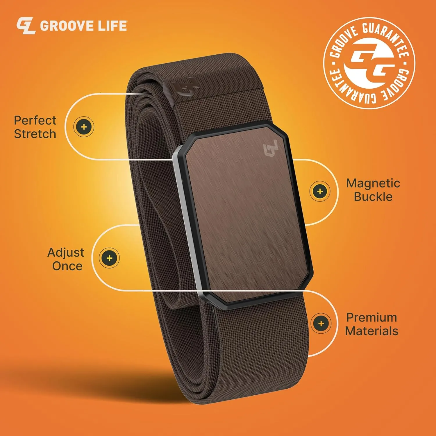 Groove Life Groove Belt Men's Stretch Nylon Belt with Magnetic Aluminum Buckle, Lifetime Coverage
