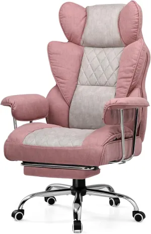 GTRACING Gaming Chair,Office Chair with Pocket Spring Lumbar Support, Ergonomic Comfortable Wide Office Desk Computer Chair with Outward Fixed Soft Armrests and Footrest (Fabric, Pink)